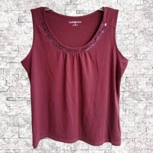 Croft & Barrow Burgundy Red Maroon Sequin Pleated Neckline Sleeveless Tank Top M
